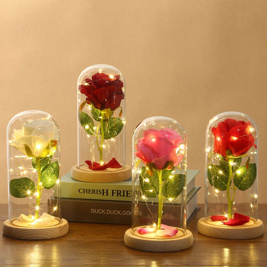 AuraRose: Enchanted Eternal Red Rose in LED Glass Dome