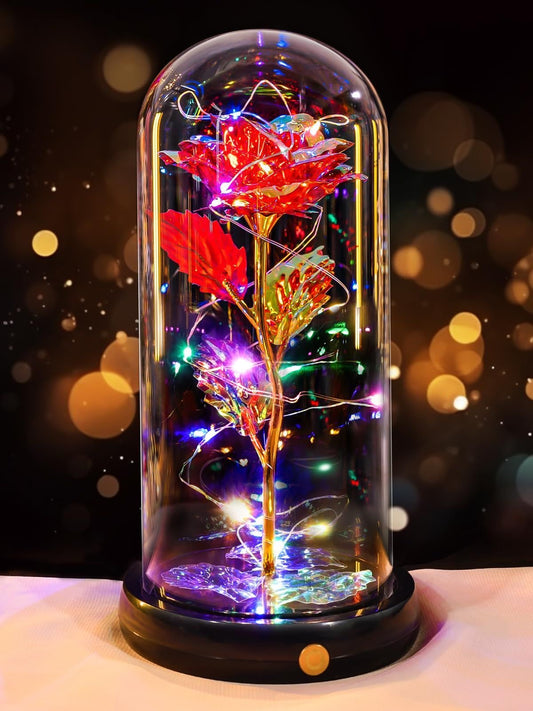 AuraGalaxy: Eternal Radiant Rose in Crystal Glass Dome